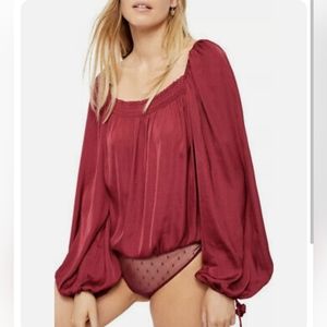 Free People Another Round Balloon Sleeve Bodysuit